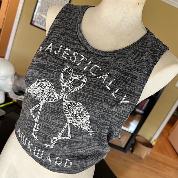 Majestically Awkward Flamingos Charcoal Gray Funny Graphic Muscle Tee Tank Top M - Picture 12 of 13